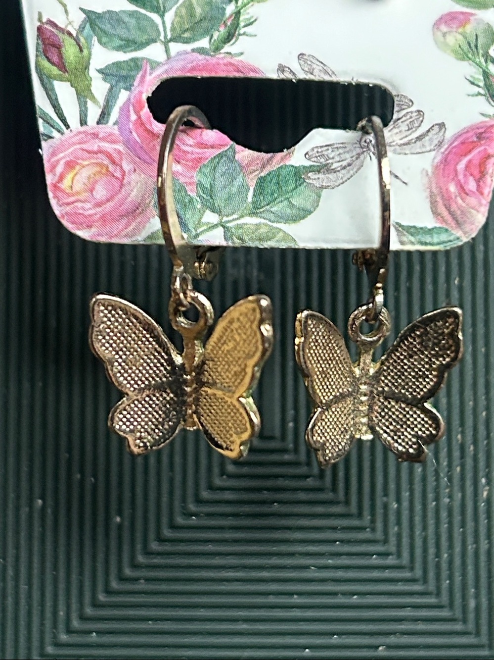 Gold Butterfly Hoop Earrings and Crystal Stud Set - Women's Jewelry - Picture 3 of 3